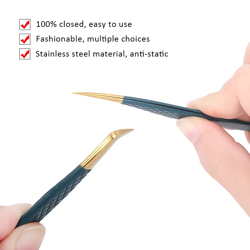 Blue-gold Makeup Professional Eyelash Tweezers 3D Stainless Steel Non-Magnetic Excellent Closure Precision Tweezers Makeup Tools