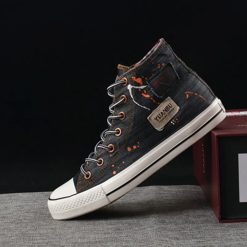 

High top denim boys' canvas shoes autumn students' shoes sports casual board shoes Korean lace up single shoes 579dy76