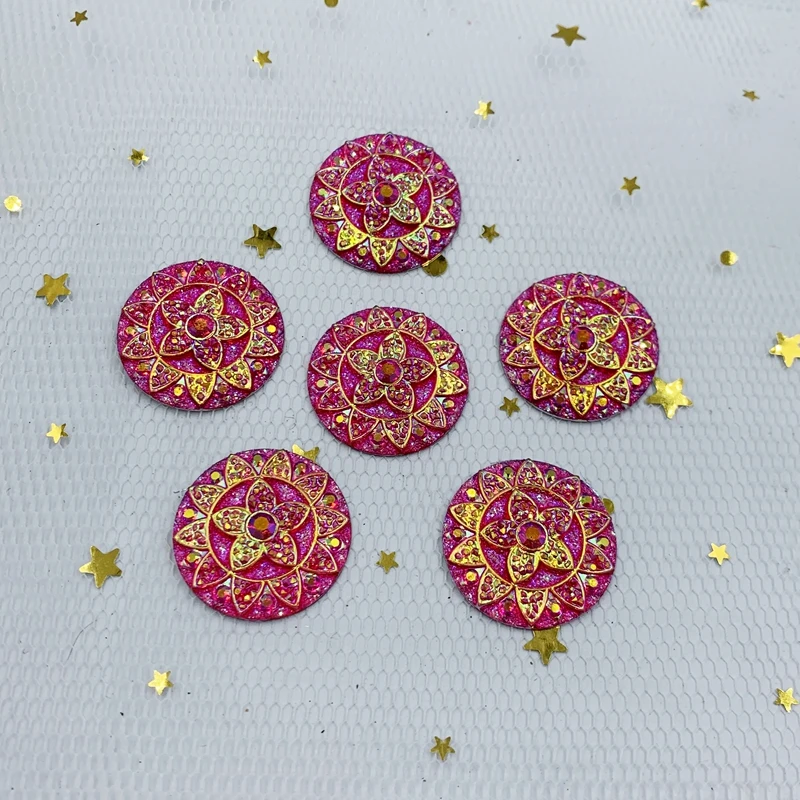 DIY 12pcs 25mm AB Resin Round flower Resin Crystal Stones flatback Rhinestone wedding decoration crafts -E34