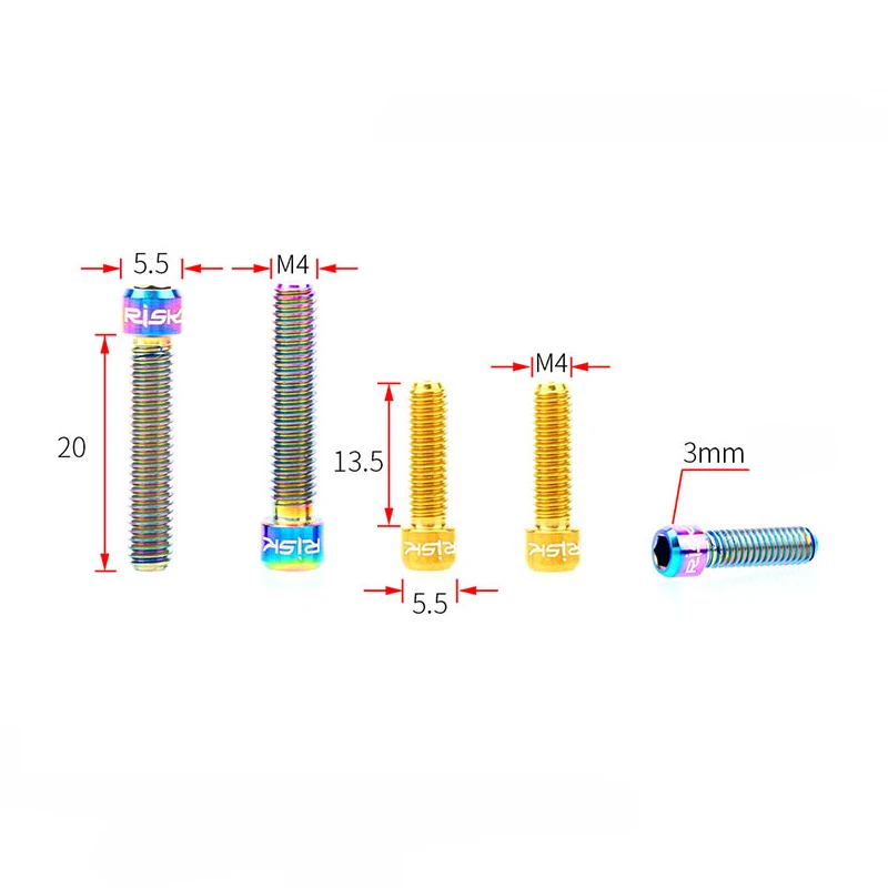 RISK M4*13.5 / M4x20 mm Titanium Alloy Bike Front / Rear Derailleur Bolts for MTB Bicycle SHIMANO XT SRAM Shift Adjustment Screw