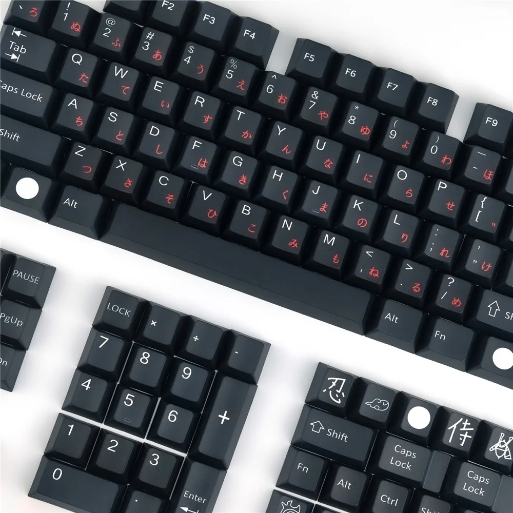 128 Keys/Set GMK Black Samurai Key Caps For MX Switch Keyboard PBT 5 Sides Dye Subbed Keycaps Cherry Profile Red Japanese Keycap