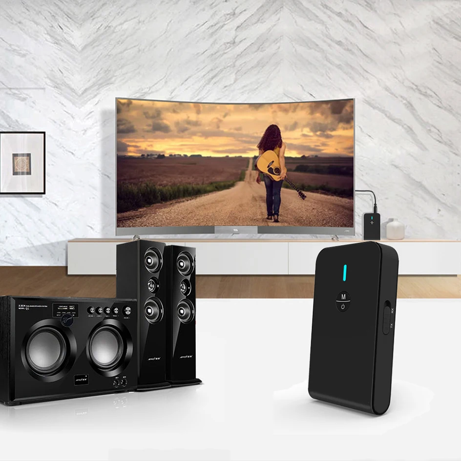 저지연 5.0 블루투스 송신기 수신기, 2 in 1 오디오 무선 어댑터, 자동차 TV PC 스피커 헤드폰용, 3.5mm Aux 잭