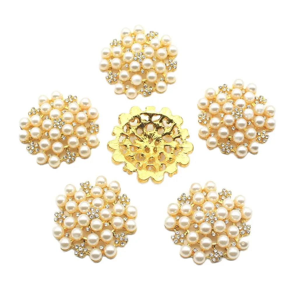 YWXINXI 5Pcs new golden flower shiny rhinestone buttons, Diy handmade romantic wedding hair accessories bow decoration crafts