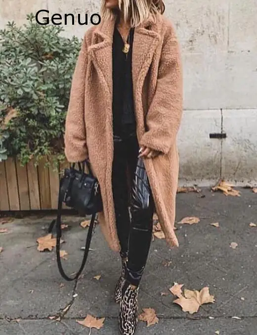 

2020 Genuo New Winter Coat Women Casual Loose Solid Long Teddy Coat Female Vintage White Teddy Coat Women