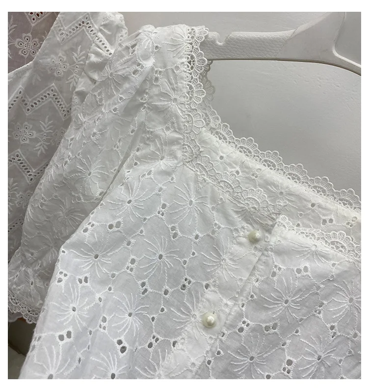 Chic Embroidery Lace Blouse Women Tops 2020 Summer Cutout Vintage French Square collar Causal White Shirt Women Blusas