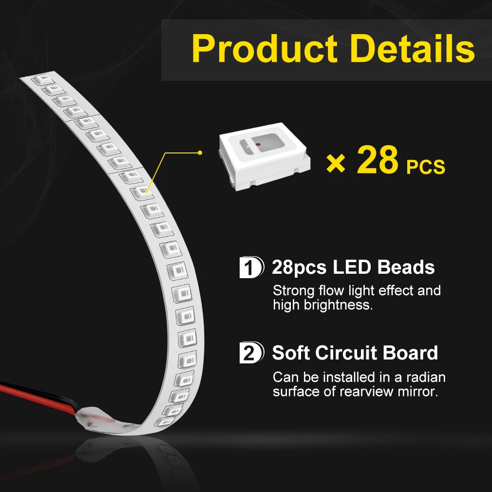 2pcs Car Rearview Mirror Turn Signal Strip Light Indicator Lamp Streamer Light 15CM 28SMD Led Car Light Source 12V DC