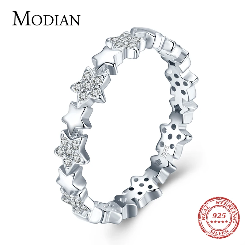 Modian Solid 925 Sterling Silver Sparkling Clear CZ Stars Stackable Finger Rings For Women Fine Jewelry Office Accessories