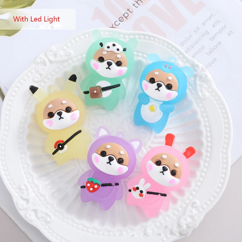 LED Light Glow PVC Cartoon Shiba Inu Crystal Doll Keychain without chain Decor Cute Animals Doll Student School Bag Pendant