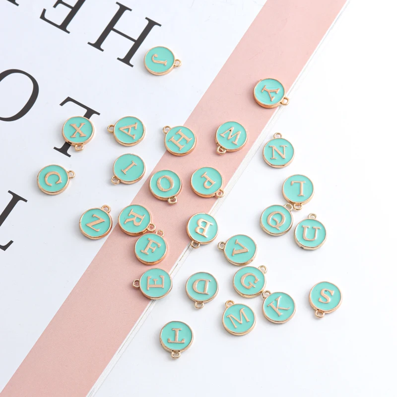 26pcs Double-sided Flat Round Alloy Letter Charms Enamel Charms Alphabet Initial Letter Pendants for DIY Jewelry Making Wholesal