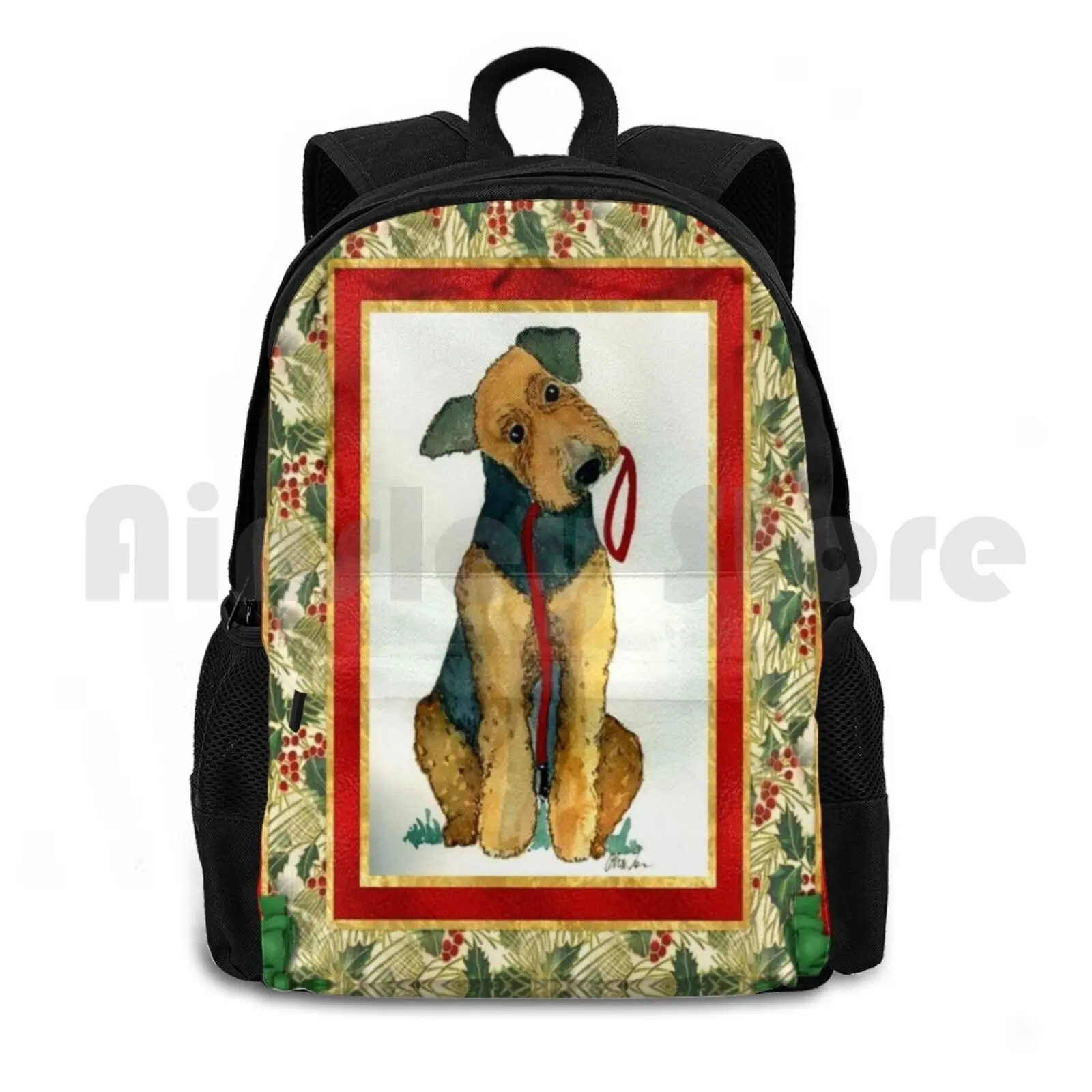 

Airedale Terrier Dog Christmas Outdoor Hiking Backpack Waterproof Camping Travel Airedale Terrier Dog Christmas