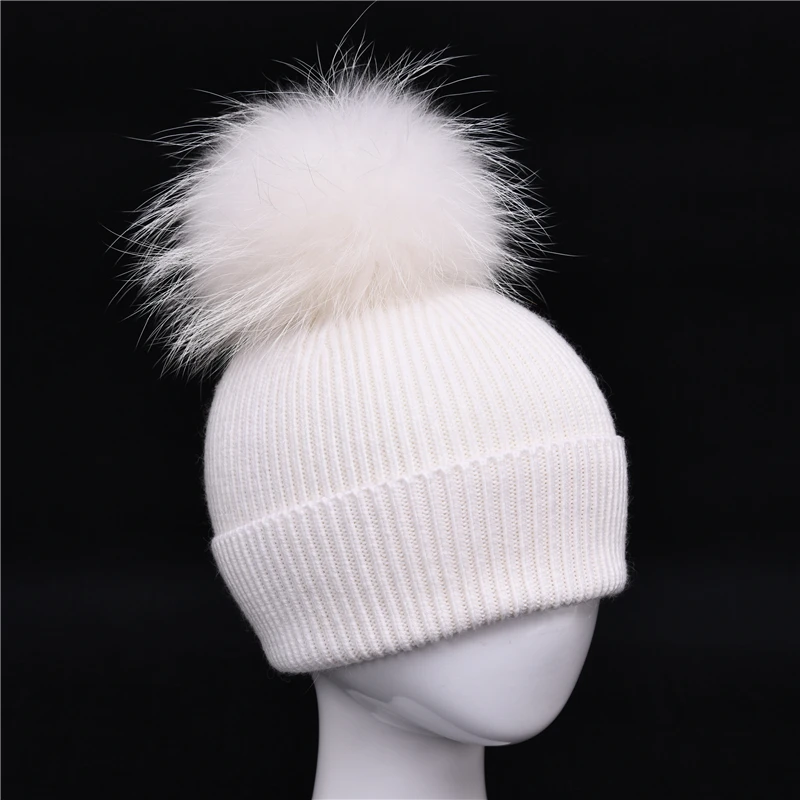 

Winter Baby Knit Hat With Real Fur Pompoms Boy Girls Natural Fur Ball Beanie Kids Caps Natural Real Fur Pom Pom Hat for Children