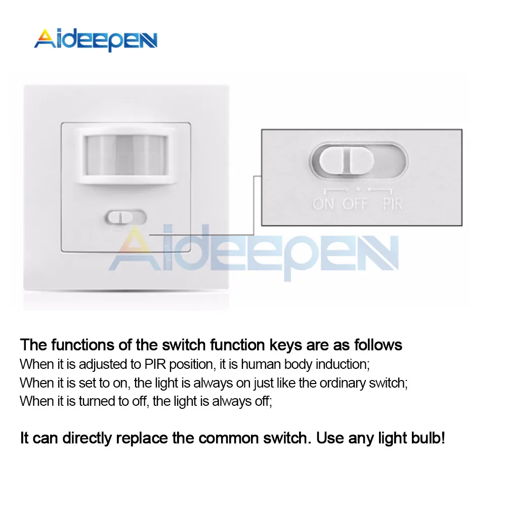 AC 110V-220V LED PIR Infrarot-Detektor IR Infrarot-Bewegungssensor-Schalter Ein/Aus Wandschalter mit Einstellbarer Zeitverzögerung für Zuhause – Detail 4