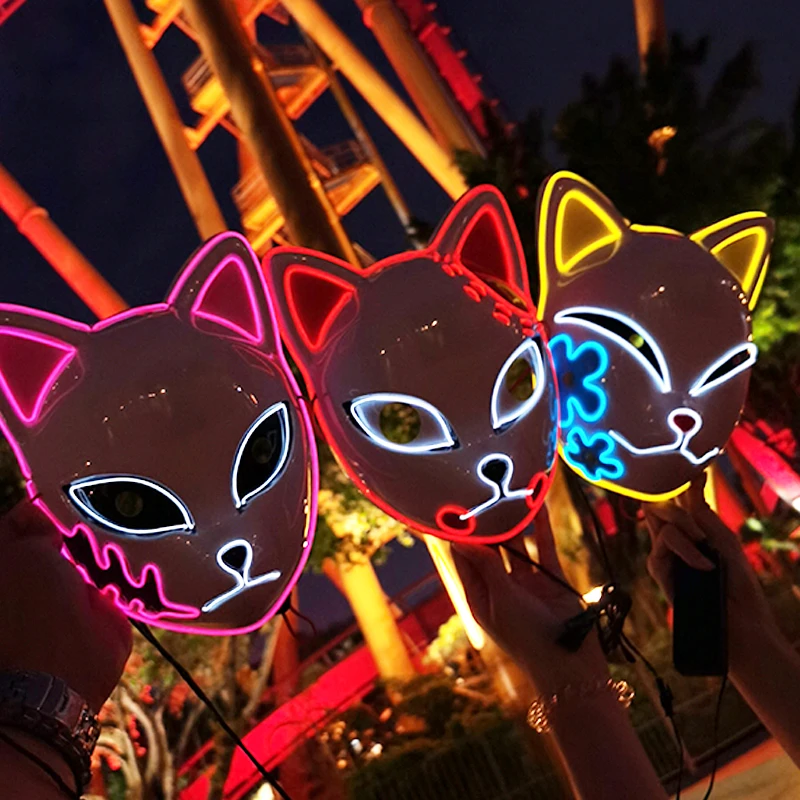 Hot Sales Carnival LED Mask Party Masque Masquerade Masks Horror Neon EL Mask LED Light Up Mask Halloween Glow Party Supplies