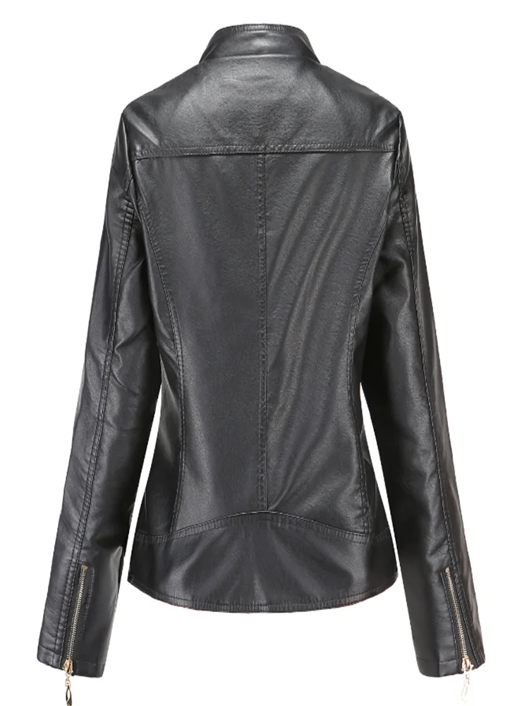 Women\'s leather jacket, faux leather biker jacket, spring and autumn, 2021NEW