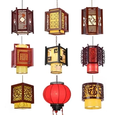 

Chinese Style Antique Wood Pendant Lights Sheepskin Lantern Lamp Hanging Luminaire for Restaurant Indoor Lighting Fixtures Decor