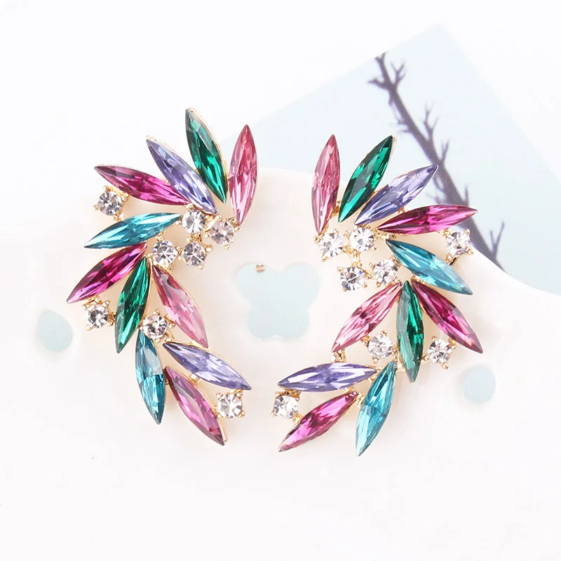 LUBOV Shining Rhinestone Wings Stud Earrings Acrylic Crystal Stone Women Piercing Earrings Trendy Wedding Jewelry Christmas Gift