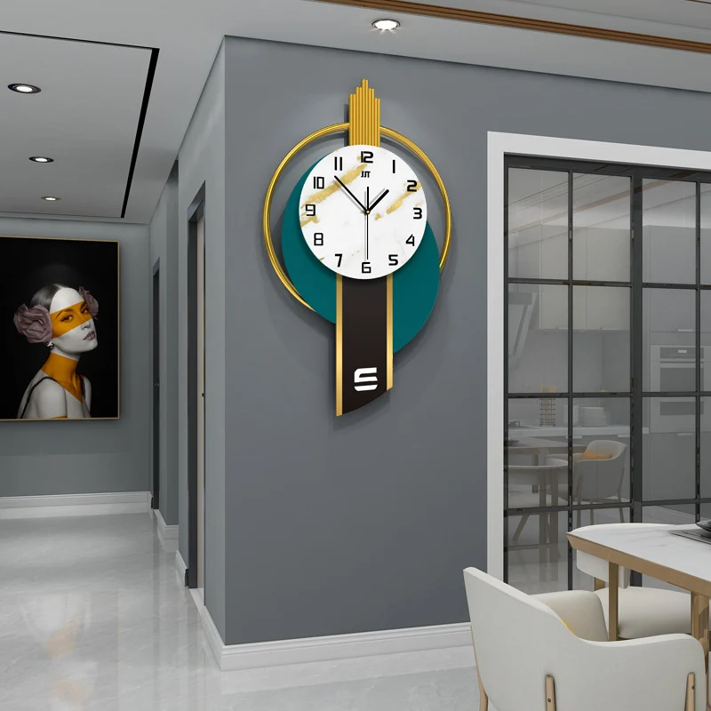 TUDA Modern Fashion Green Gilt Mute Living Room Large Wall Clock Creative White Simple Metal Mirror Bedroom Decoration Clock