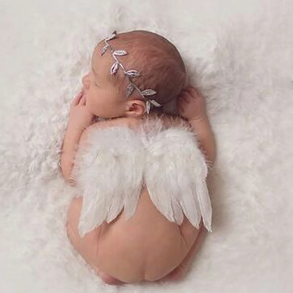Accesorios de fotografía para recién nacidos, ala de Ángel blanca, accesorios de fotos para bebés, ala de plumas, pelo para niñas, accesorios para