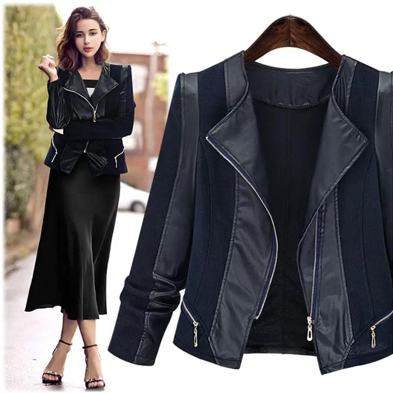 

Autumn Winter Fashion Warm Pu Coats Long Sleeve Was Thin Black Faux Leather Jacket Women Clothing Xl -5xl