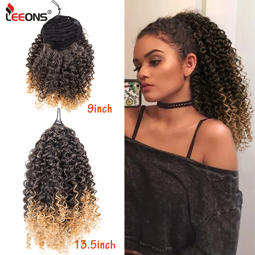 Synthetic New 5 Color Long Afro Kinky Curly Ponytail Extension Synthetic Drawstring Corn Wavy Hair Piece For Women Brown Black