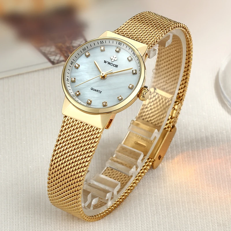 WWOOR Luxury Gold Watches For Women Exquisite Bracelet Watch  Top Brand Stainless Steel Casual Quartz Watch Female Analog Clock