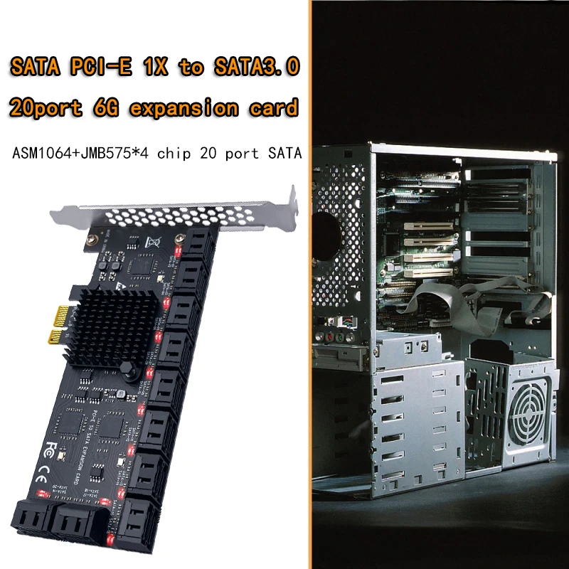 Chi na wydobycie 20 porty SATA 6 gb/s do PCI Express kontroler karta rozszerzeń PCIe do SATA 3 konwerter PCIE Adapter Riser dla PC nowy