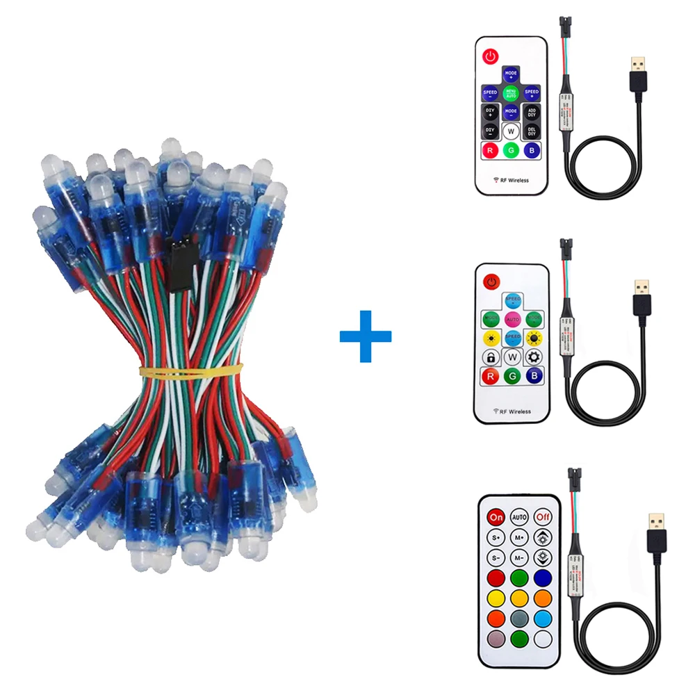 50PCS 12MM WS2811 Full-Color Led Pixel Module IP68+ USB 14key RF Led Pixel Controller DC 5V