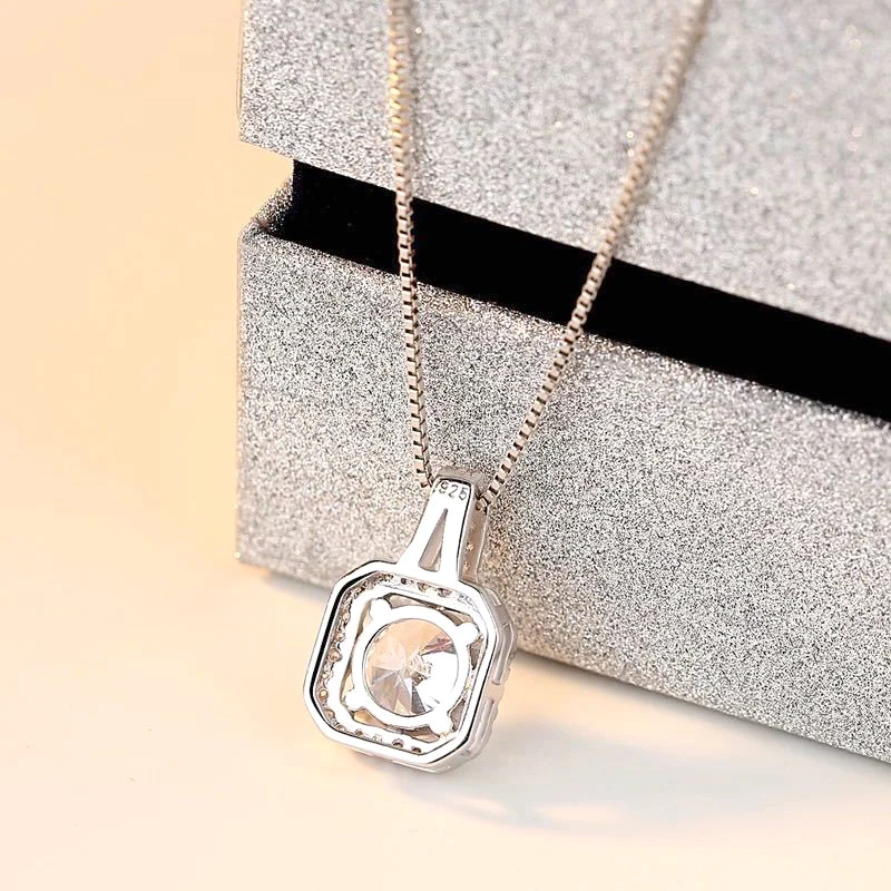 New Fashion 925 Sterling Silver AAA Zircon Square Pendant Necklaces Exquisite Crystal Clavicle Neck Chain For Women Jewelry Gift