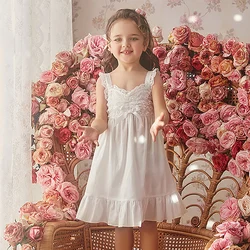 Summer Children Girl’s Lolita Dress Princess Sleepshirts Vintage Kid‘s Ruffle Sleeveless Nightgowns.Toddler Nightdress Sleepwear