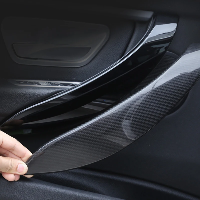 4Pcs Interior Door Handle Cover Trim For BMW 3 Series F30 F31 F34 2013~2018 Carbon Fiber ABS Trim Handle Sticker Car Accessories