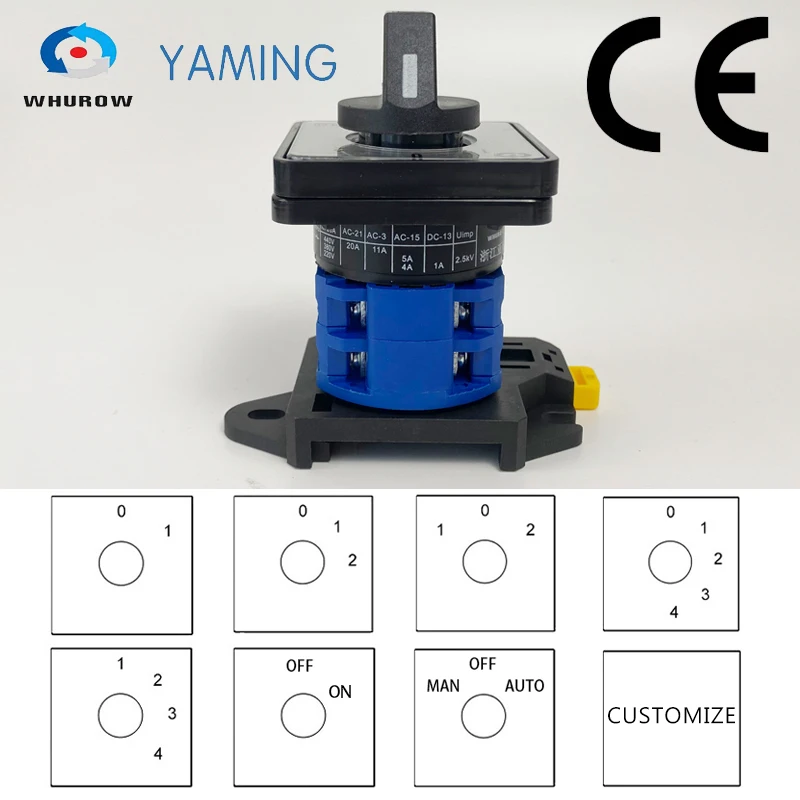 20A DIN Rail Mounted Universal Conversion Selector LW26-20/2 Two Poles Rotation Selection Control Circuit Cam Switch