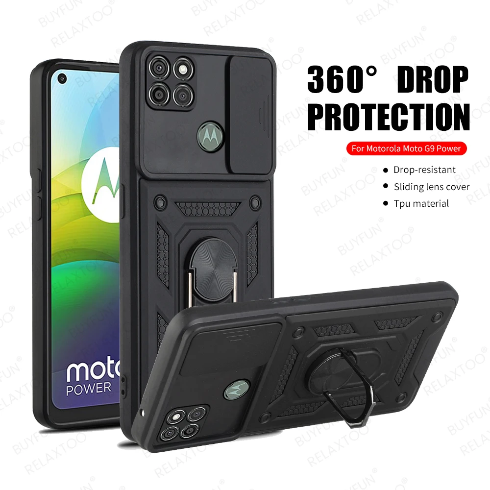 Armor Metal Case For Motorola Moto G9 Power XT2091-3 XT2091-4 Finger Ring Holder Stand Cover Fundas For Moto rola G 9 G9 Power