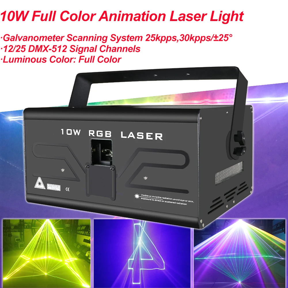 10W Full Color Animation Laser Lines Beam Scans DMX512 DJ Dance Bar Coffee Xmas Home Party Disco Effect Lighting Light System