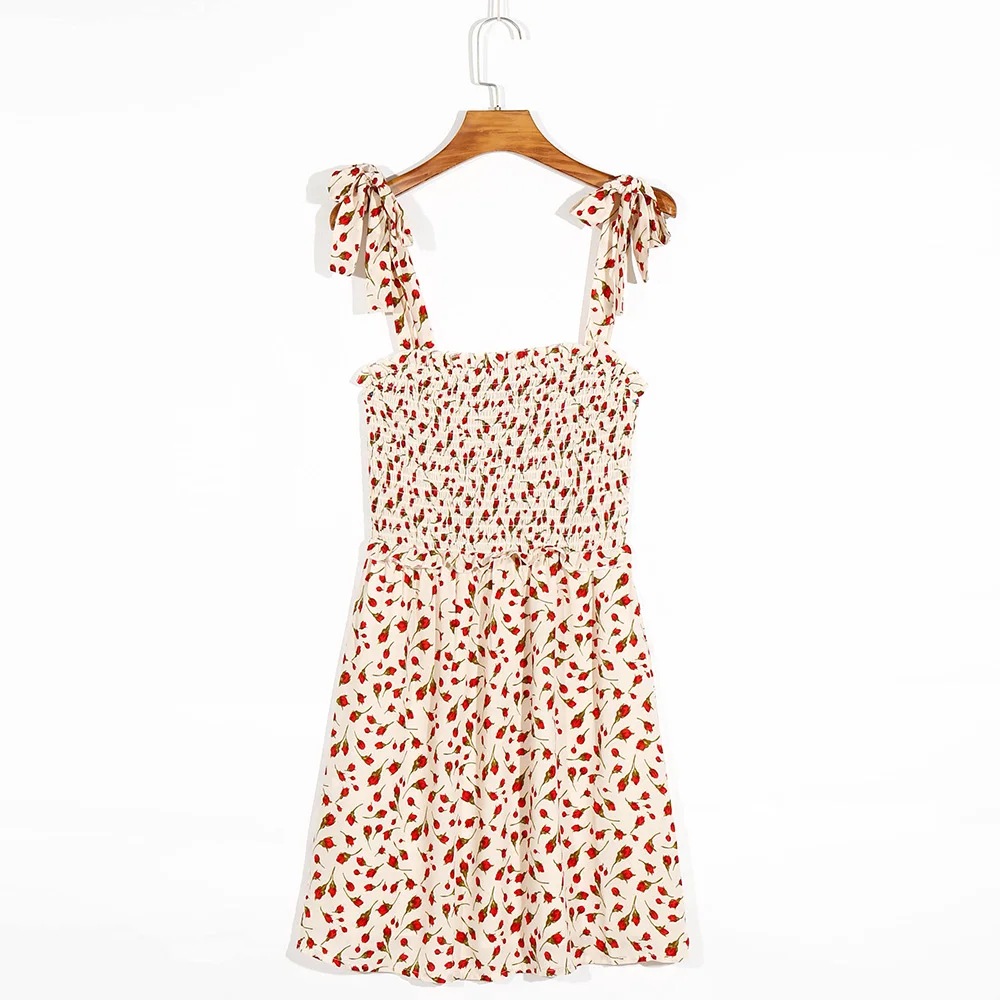 Vestido corto Vintage de verano con estampado Floral para mujer, tirantes finos con volantes y playero minivestido, 2020