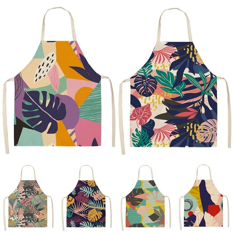 

1Pcs Colorful Geometric patterns Cleaning Art Aprons Home Cooking Kitchen Apron Cook Wear Cotton Linen Adult Bibs 53*65cm WQ0119