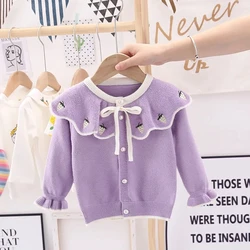 Autumn Girls Knit Cardigan Jacket Strawberry Lapel Children Girls Baby Sweater Infant Jacket Princess Sweater