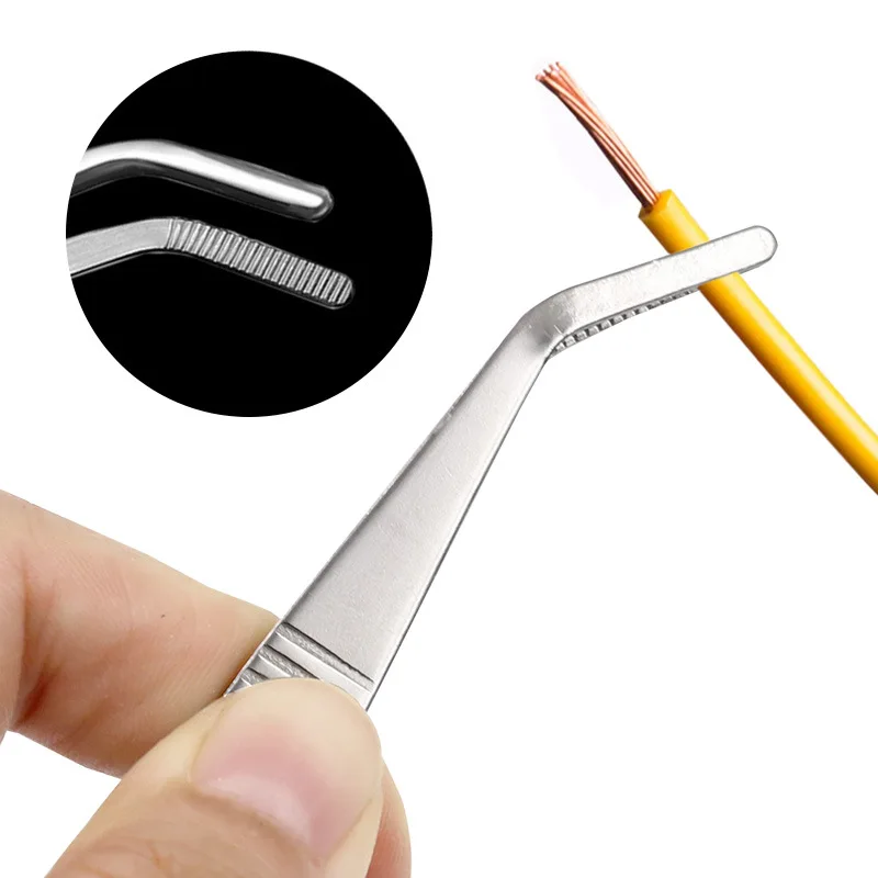 JINRUI Thickened stainless steel tweezers round head with teeth dressing tweezers straight elbow gripping tool gardening clamp