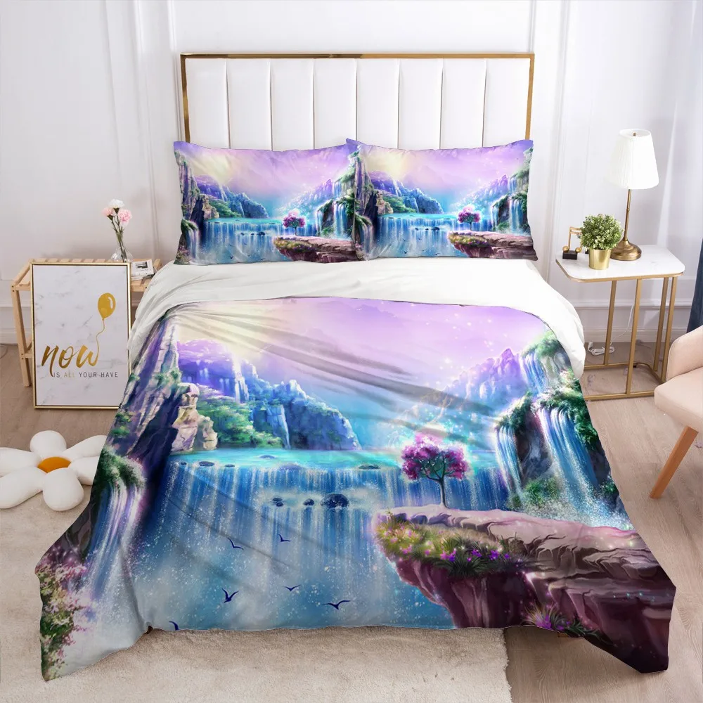 Modern Design Bed Linens 2,3pcs Quilt/Comforter/Blanket Covers Pillowcase Bedding Sets Duvet Cover Set Double Size 3D Landscape 