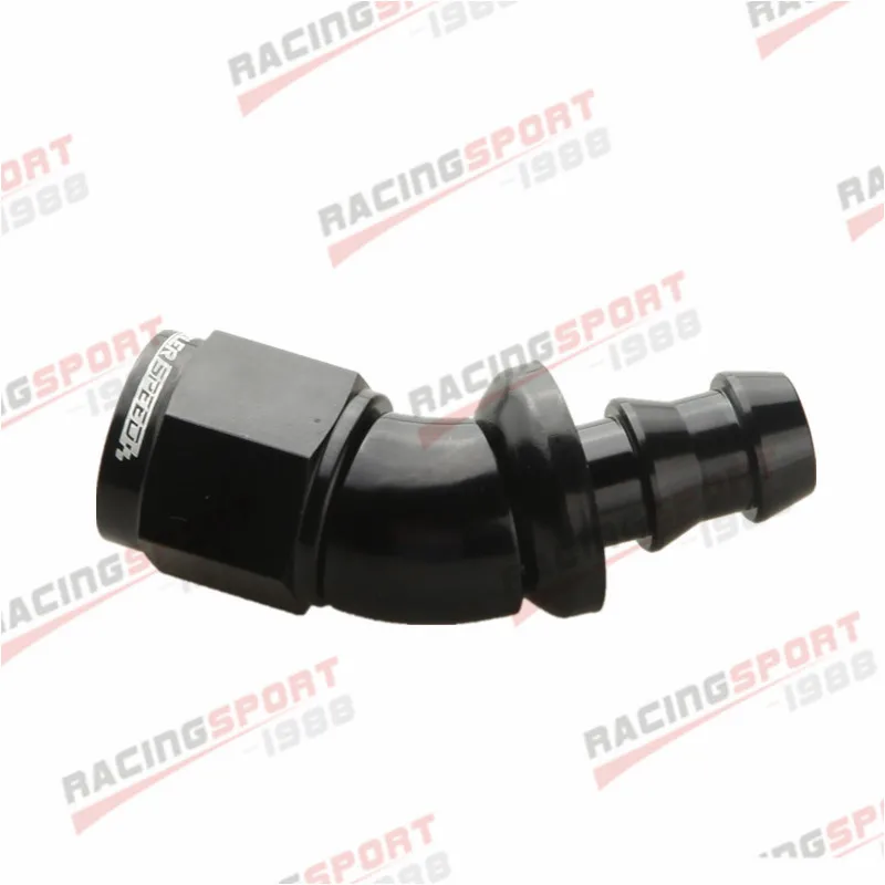 6AN AN-6 AN6 45 Degree Push-Lock One Pieces Full Flow Hose End Fitting Black