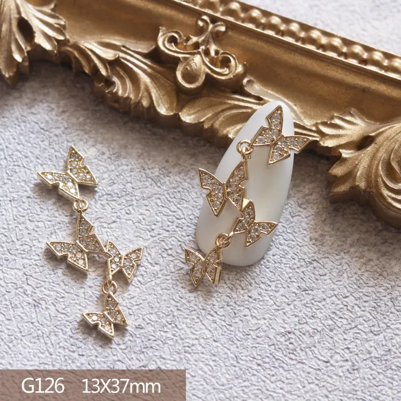 10pcs/lot 3D Opal Butterfly Alloy Nail Art Zircon Pearl Crystal Metal Manicure DIY Nails Accesorios Supplies Decorations Charms