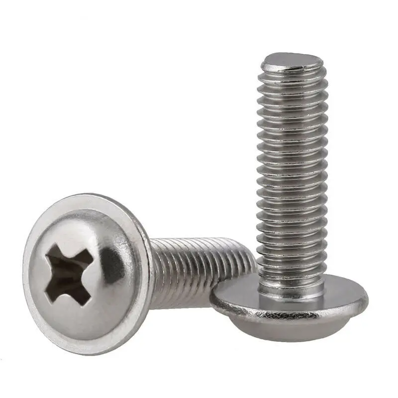 Tête cylindrique Phillips en acier inoxydable avec vis à métaux, M3 figuré, M5, 316, tête de botte ronde croisée avec collier, boulons de rondelle rembourrés