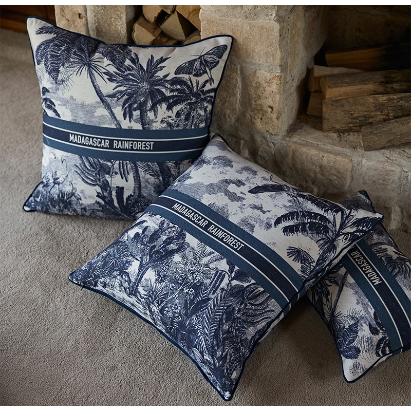 Medicci Home Madagascar Rainforest Cushion Cover Toile De Jouy Style Printing Vintage Pillow Case 45x45cm For Sofa Couch Chair