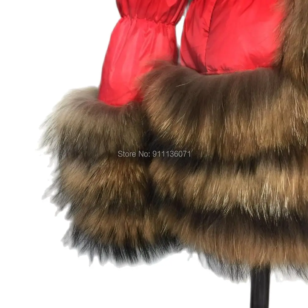 Custom D26 Free Shipping  Detachable Sleeves Ladies Puffer Jacket With Real Raccoon Fluffy Fur Down jacket women