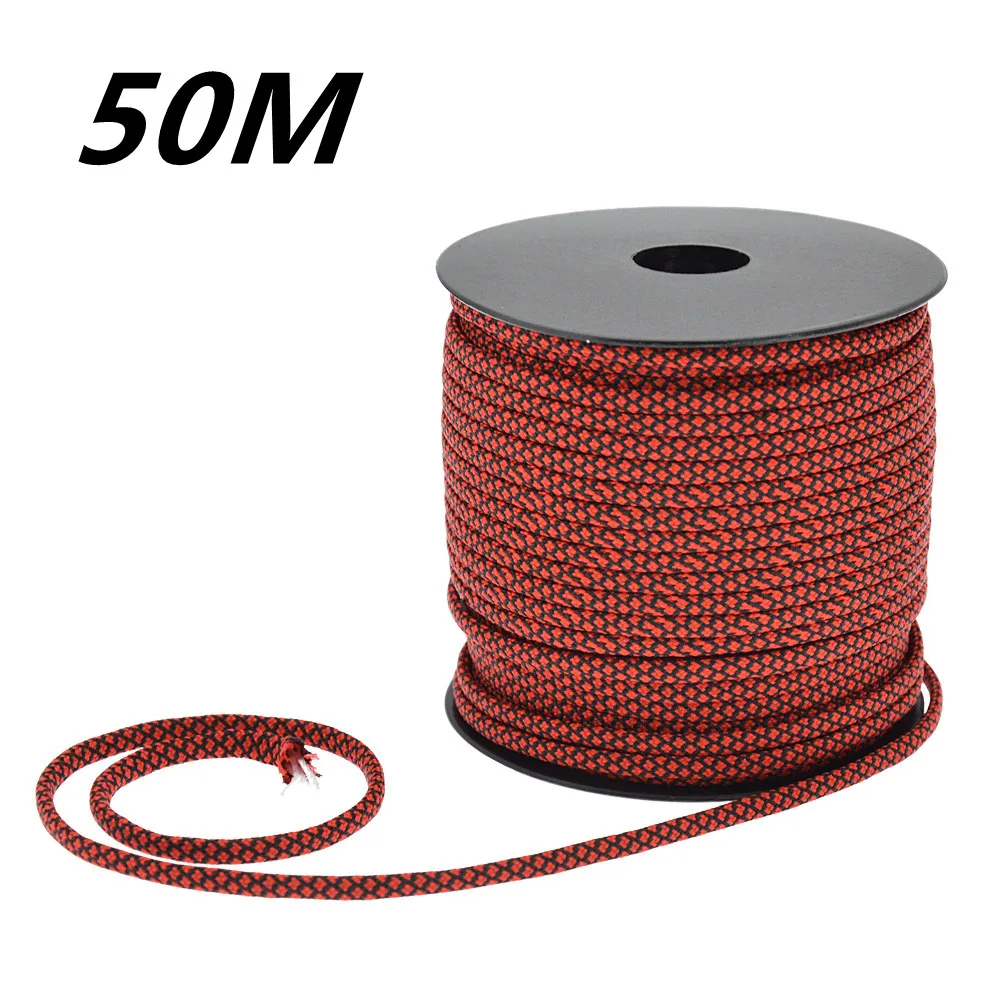 50 m, 1 Rolle, 4 mm, 7 Ständerkerne, Paracord für Überleben, Fallschirmschnur, Lanyard, Camping, Klettern, Campingseil, Wandern, Wäscheleine