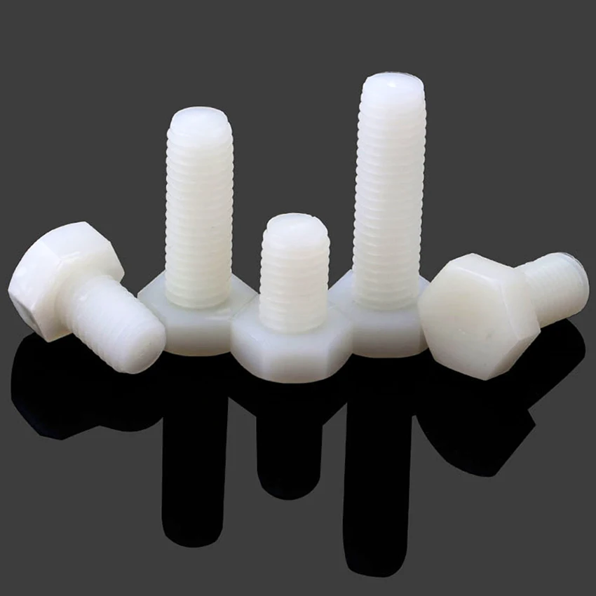 Perno hexagonal de nailon blanco PA66, tornillo de plástico M3, M4, M5, M8, M10, M12, pernos hexagonales aislados de nailon, DIN933, longitud 4-100mm