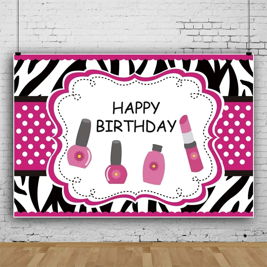 Happy Birthday Photography Backdrop White Dots Lipstick And Nail Polish Make Up Background Girls Woman Portrait Banner Party