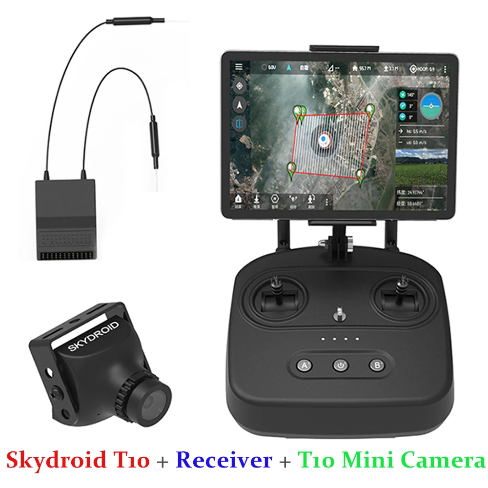 Skydroid T10 10CH 2.4GHZ FHSS Remote Control R10 Receiver PFV Camera/10km Digital Map Transmission Four-In-One Plant Protection