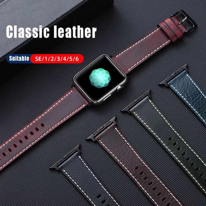 Leather strap For Apple watch band 44mm 40mm iWatch band 38mm 42mm Genuine leather bracelet Apple watch 6 5 4 3 se 44 40 42 38mm