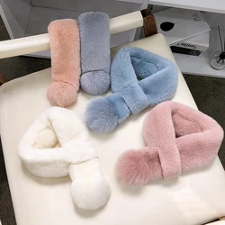 Winter New Fur Rabbit Fur Plush Thick Warm Scarf and Scarf Female Autumn  Solid Color Fur Ball Cross Student Children