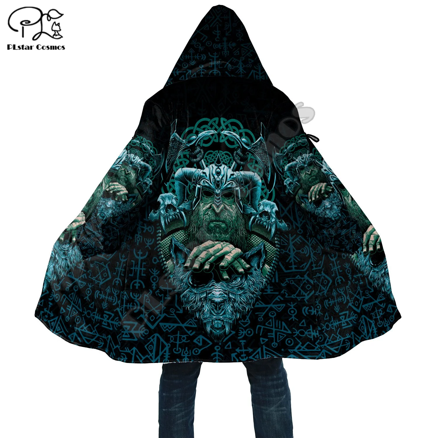 NewFashion-Sudadera con capucha de God Fenrir Odin Warriors para hombre y mujer, cortavientos Unisex con estampado 3D de tatuaje Retro, abrigo de invierno, capa de lana A0